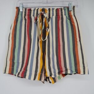Madewell Womens Smocked Waist Bold Rainbow Stripe Pull On Drawstring Shorts SM